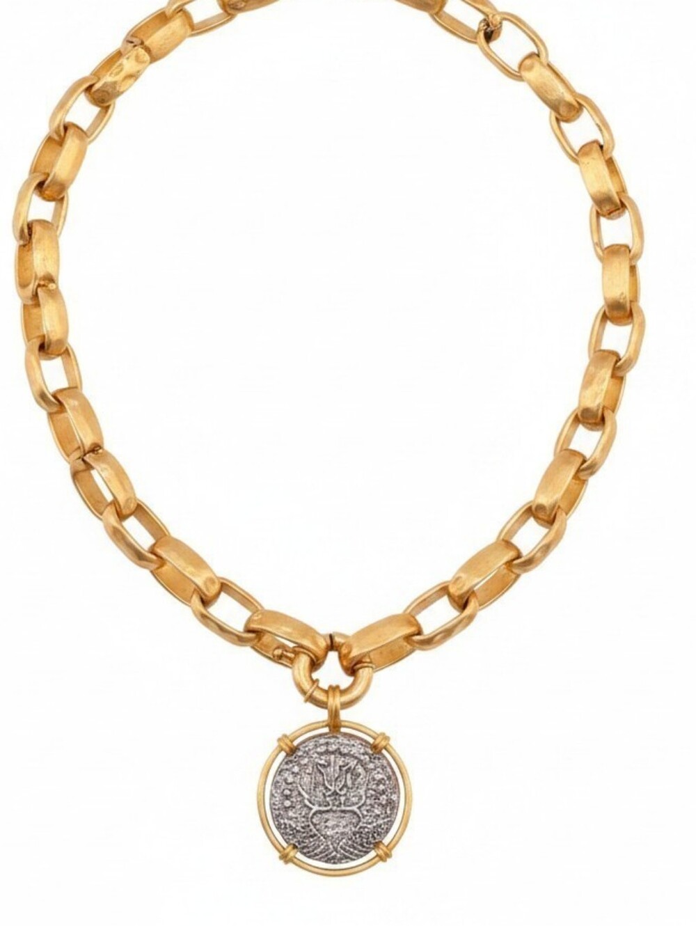 💛▪️House of Harlow ▪️Gold Tone 18" Chunky Chain Silver Medallion Necklace